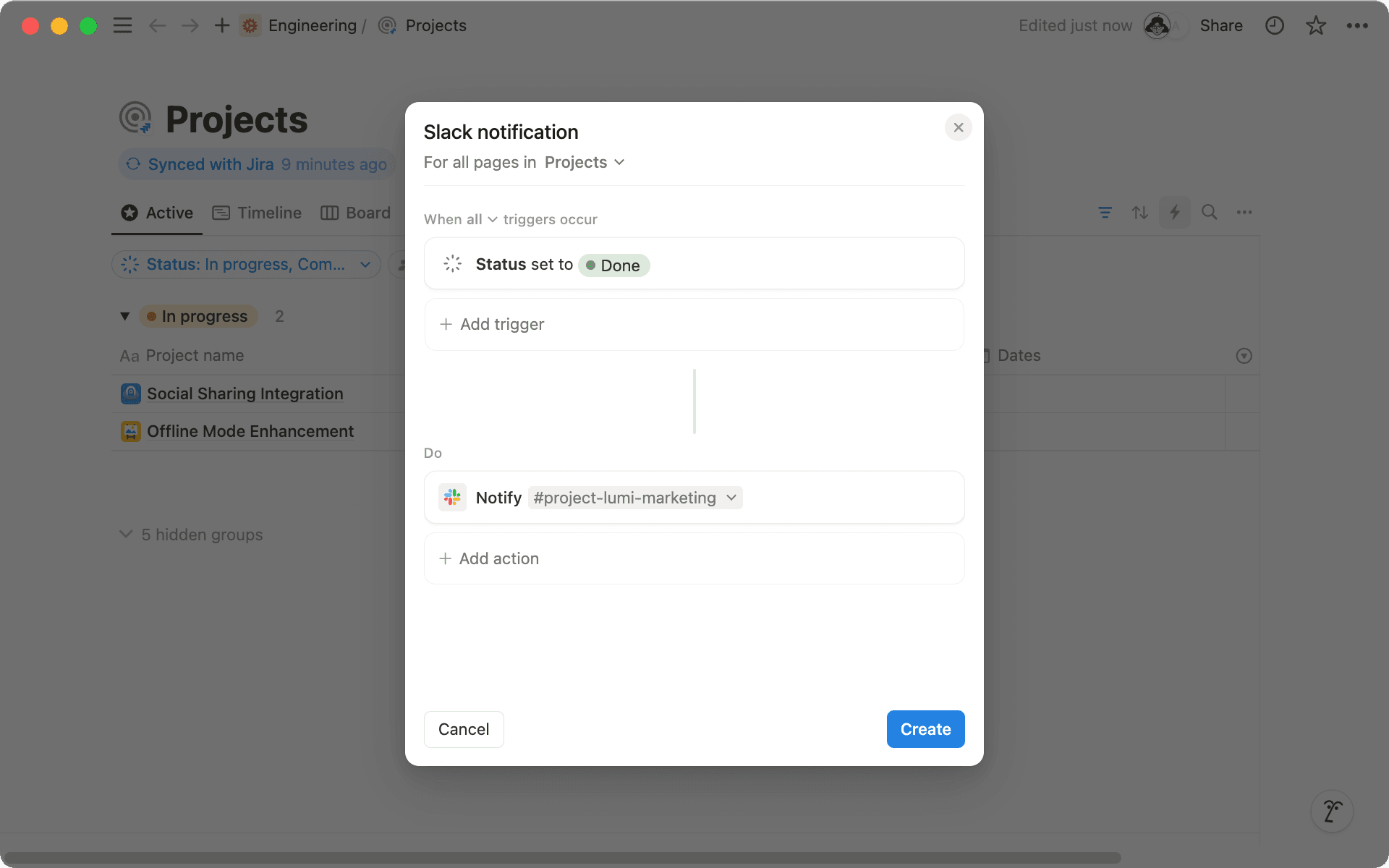Choose a Slack channel to receive notifications when projects are completed.