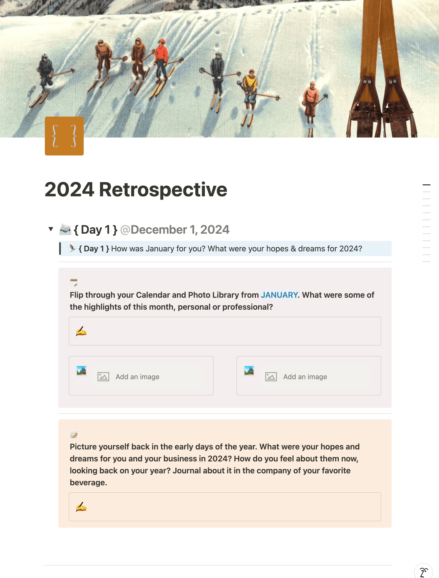 A template Sarah created for the year-in-review workshop Sarah led for her Freelance for Life community.