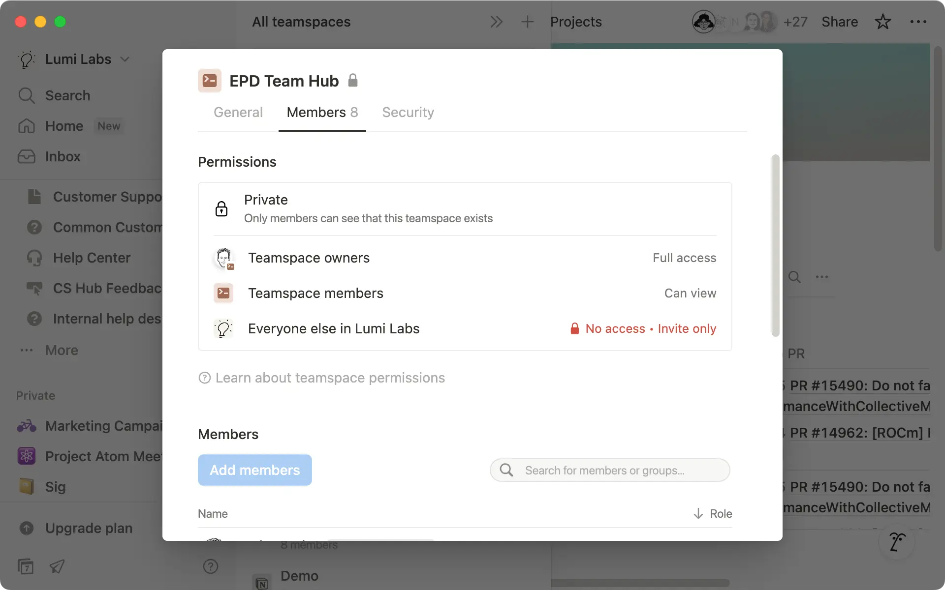 Create and oversee private teamspaces.